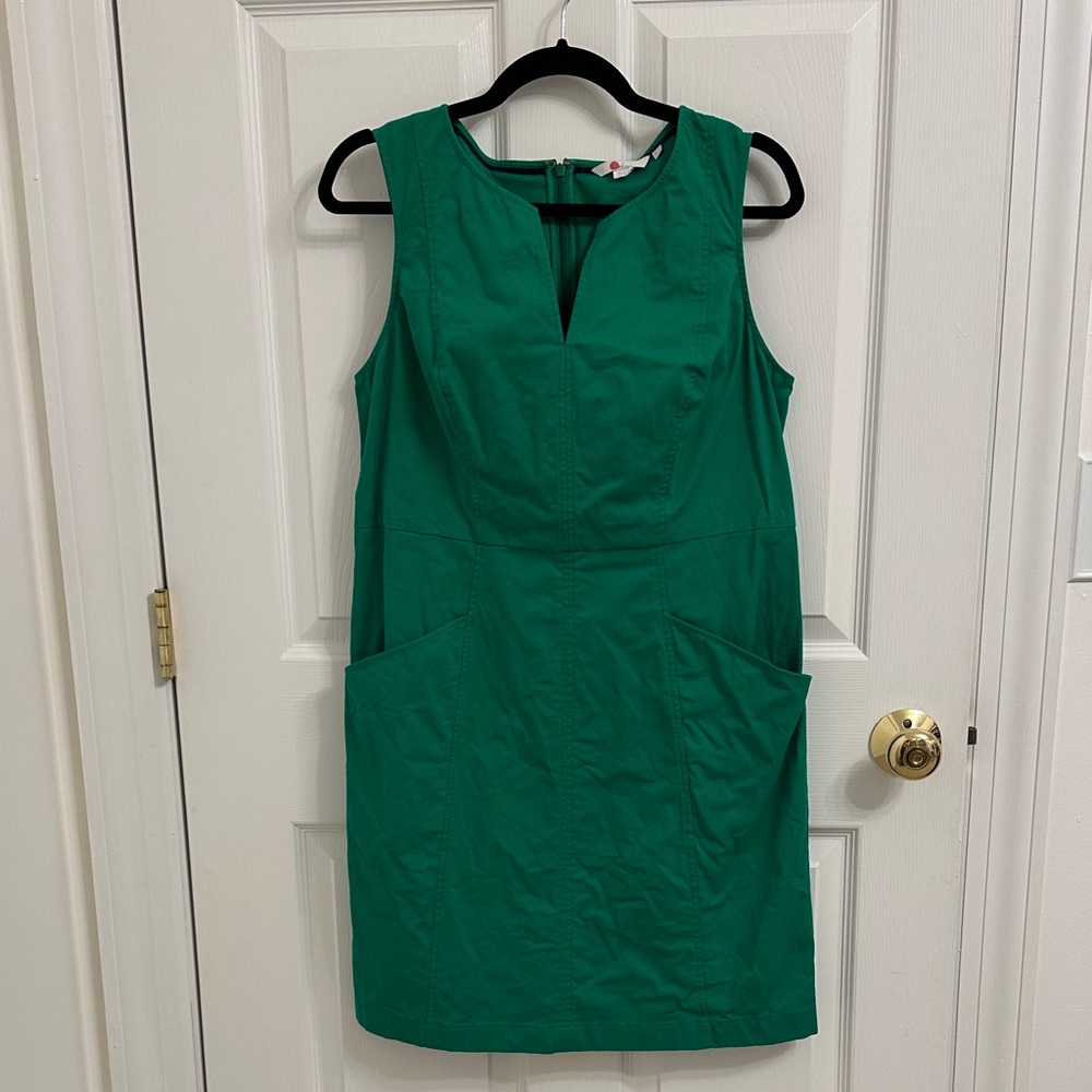 Boden Green Sleeveless Sheath Dress with Front Pockets